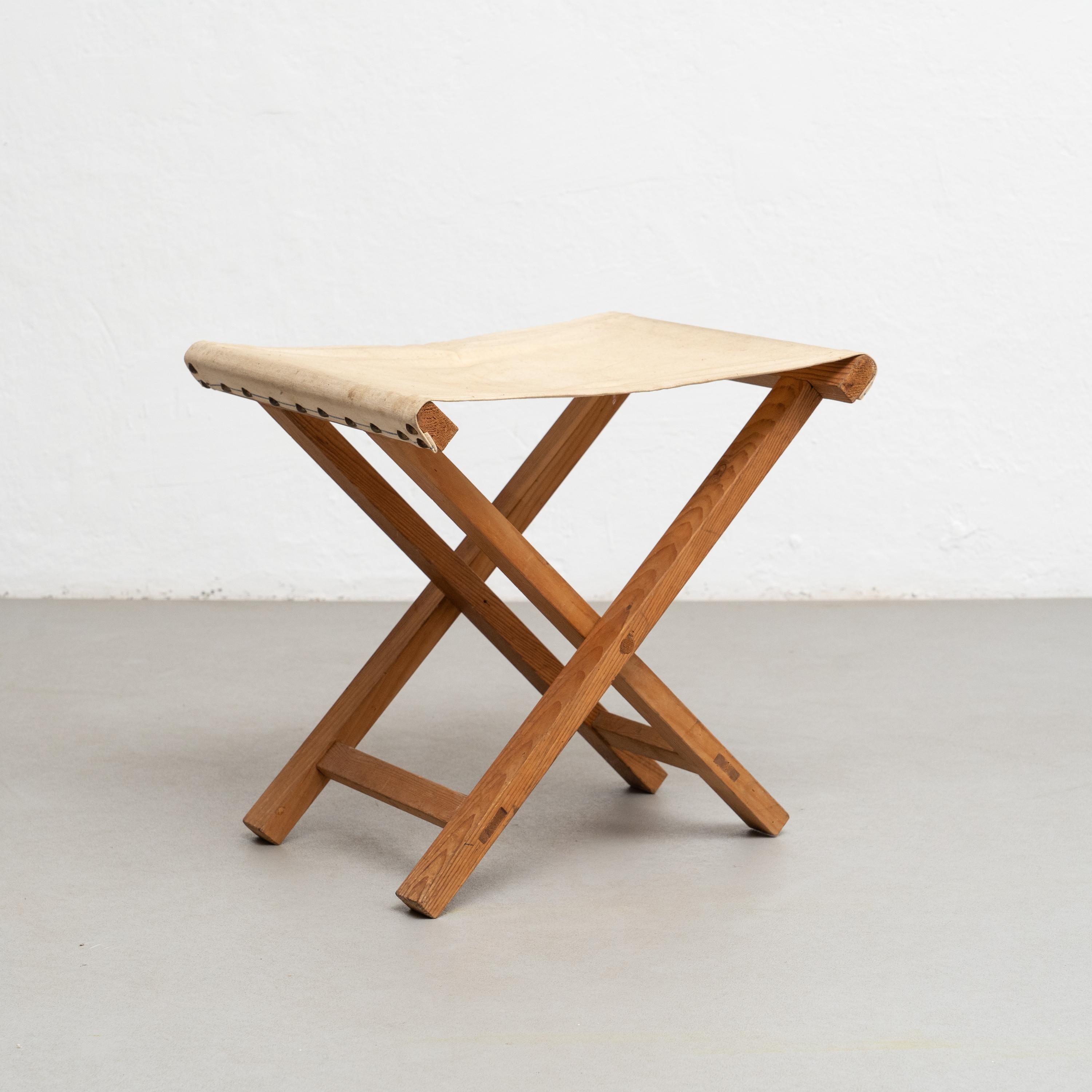 Mid-20th Century Folding Wood and Fabric Stool, circa 1960 For Sale