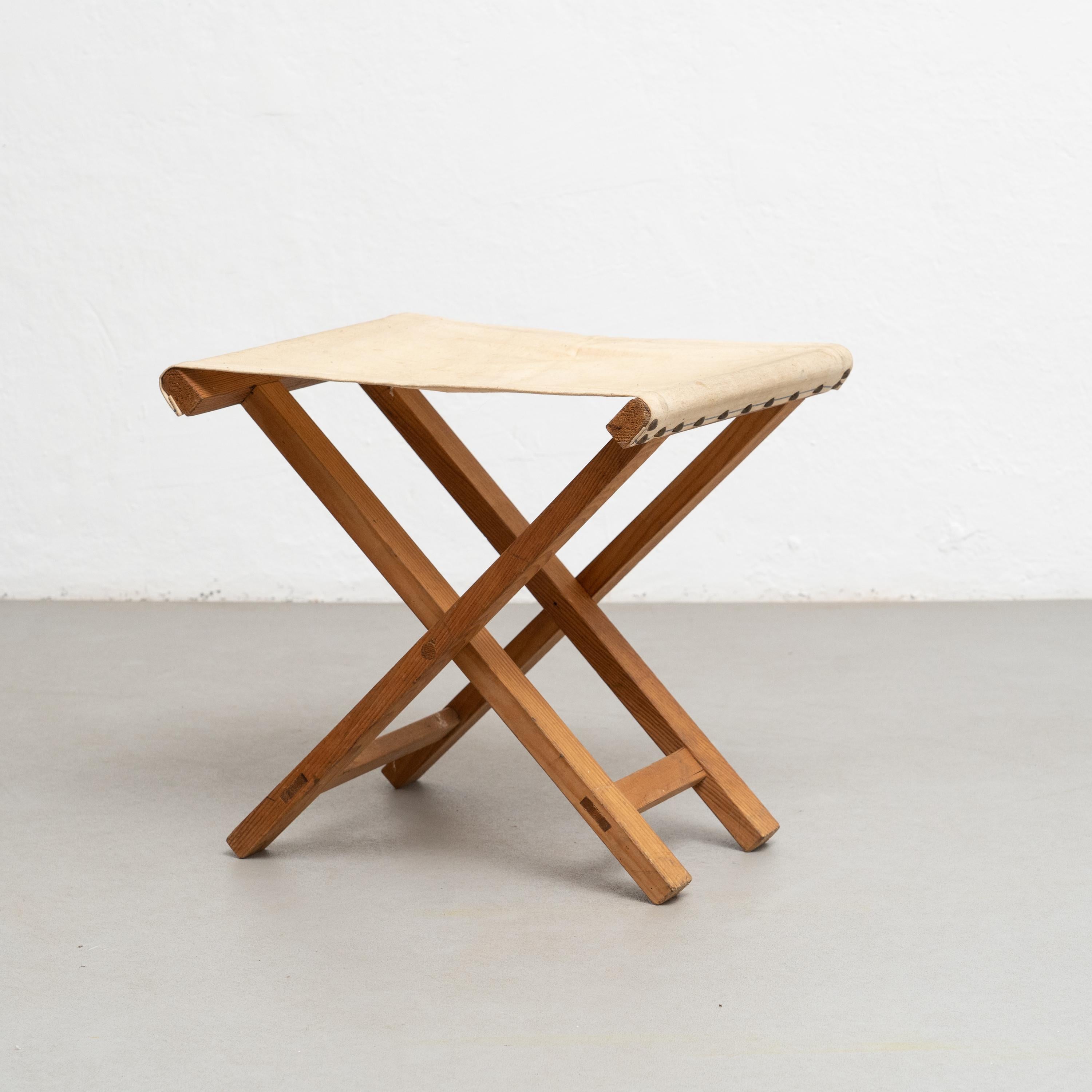 Folding Wood and Fabric Stool, circa 1960 For Sale 1