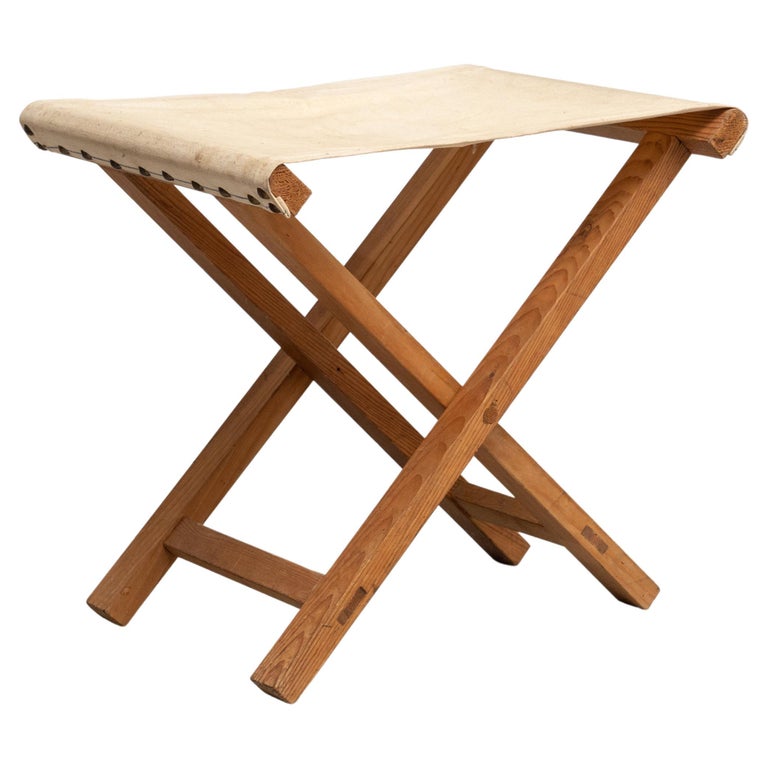 Folding Wood and Fabric Stool, circa 1960 For Sale at 1stDibs