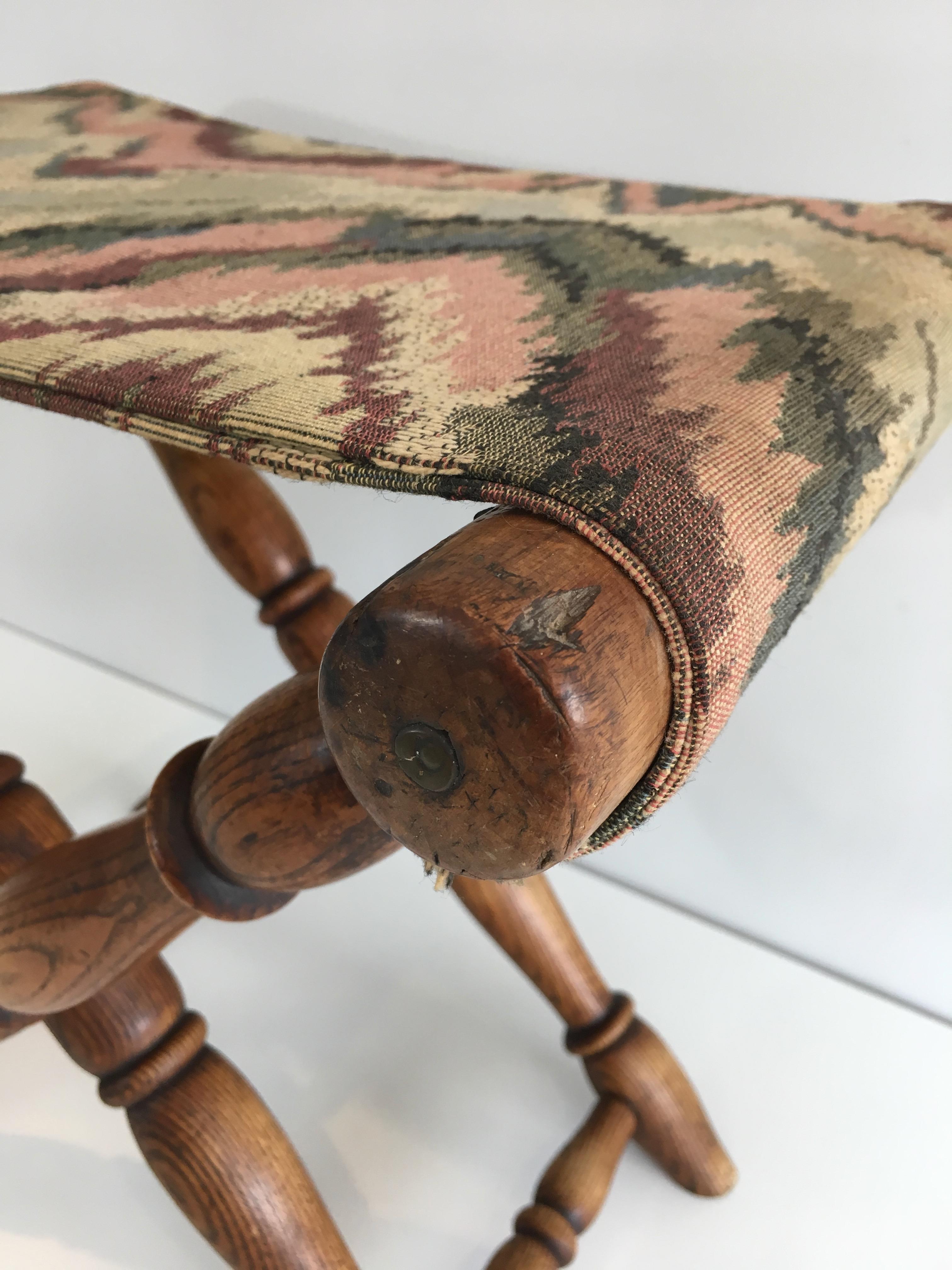 Folding Wood and Tapestry Stool, French, circa 1900 6