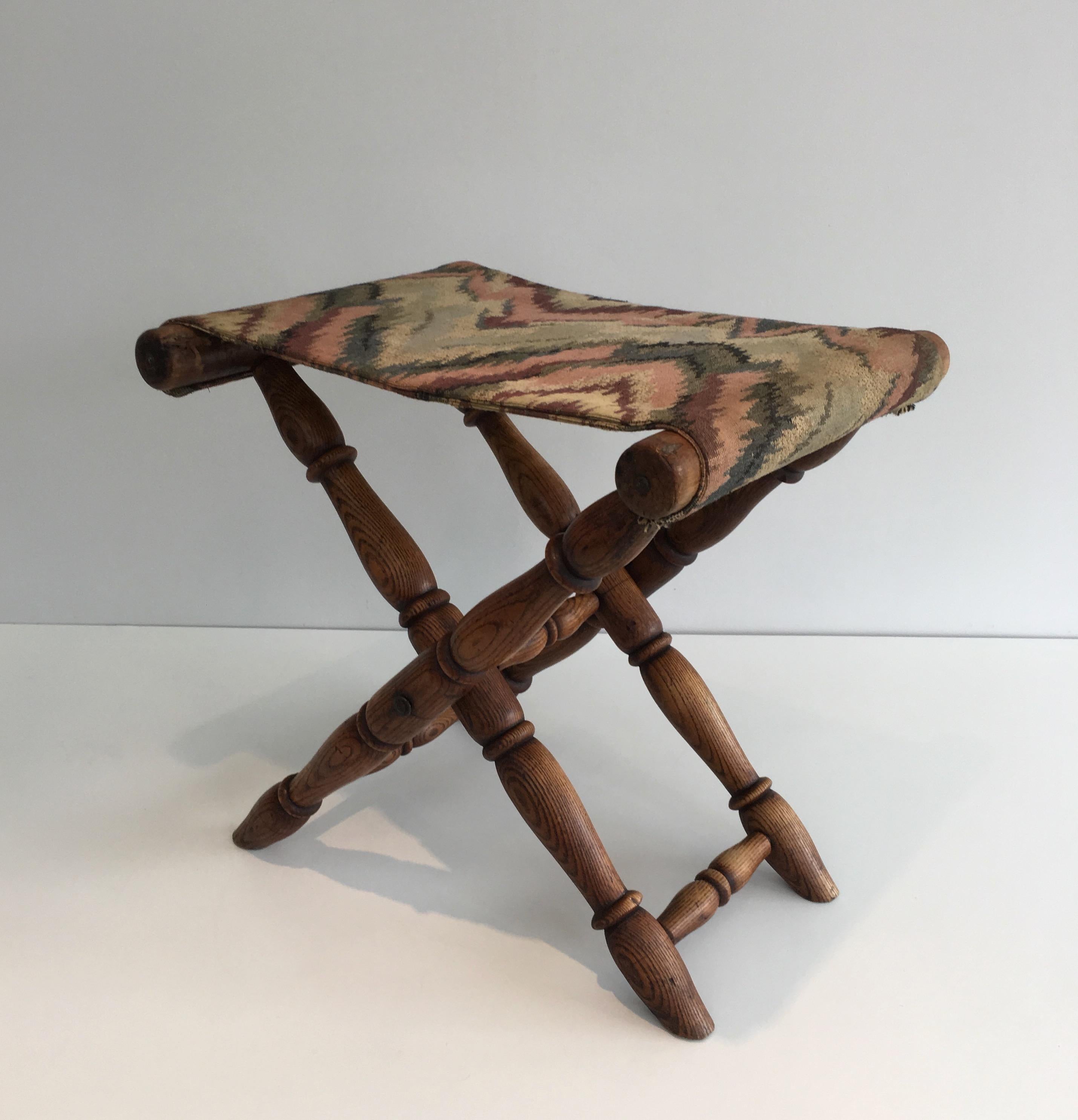 Folding Wood and Tapestry Stool, French, circa 1900 15