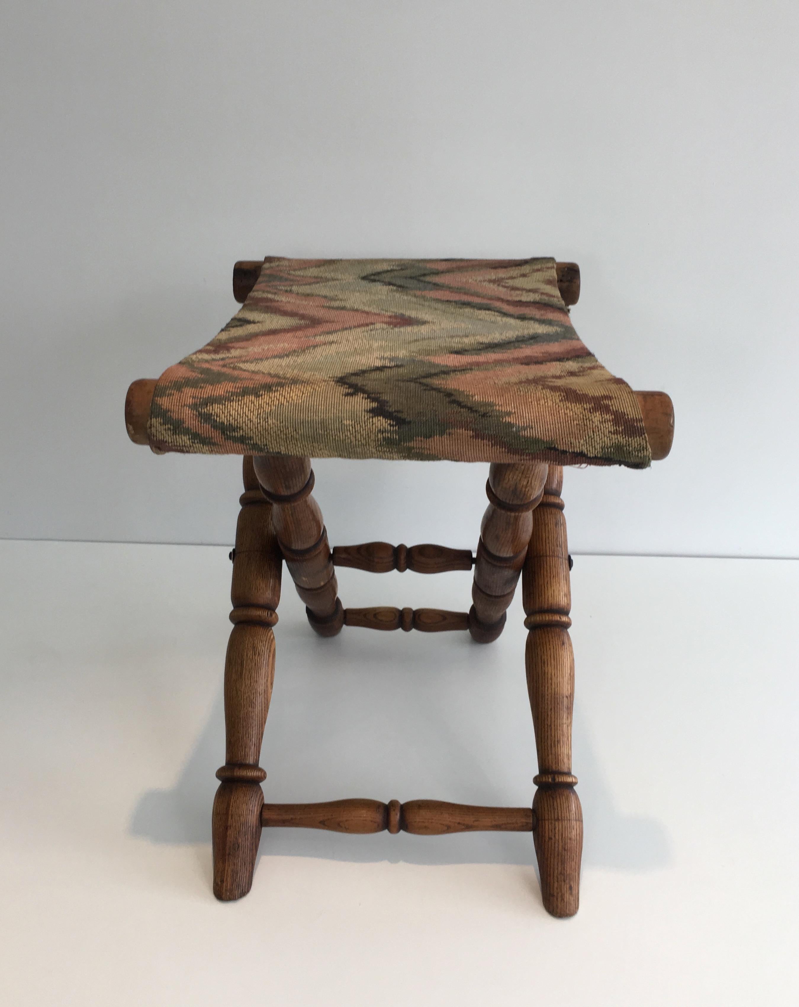 Folding Wood and Tapestry Stool, French, circa 1900 1