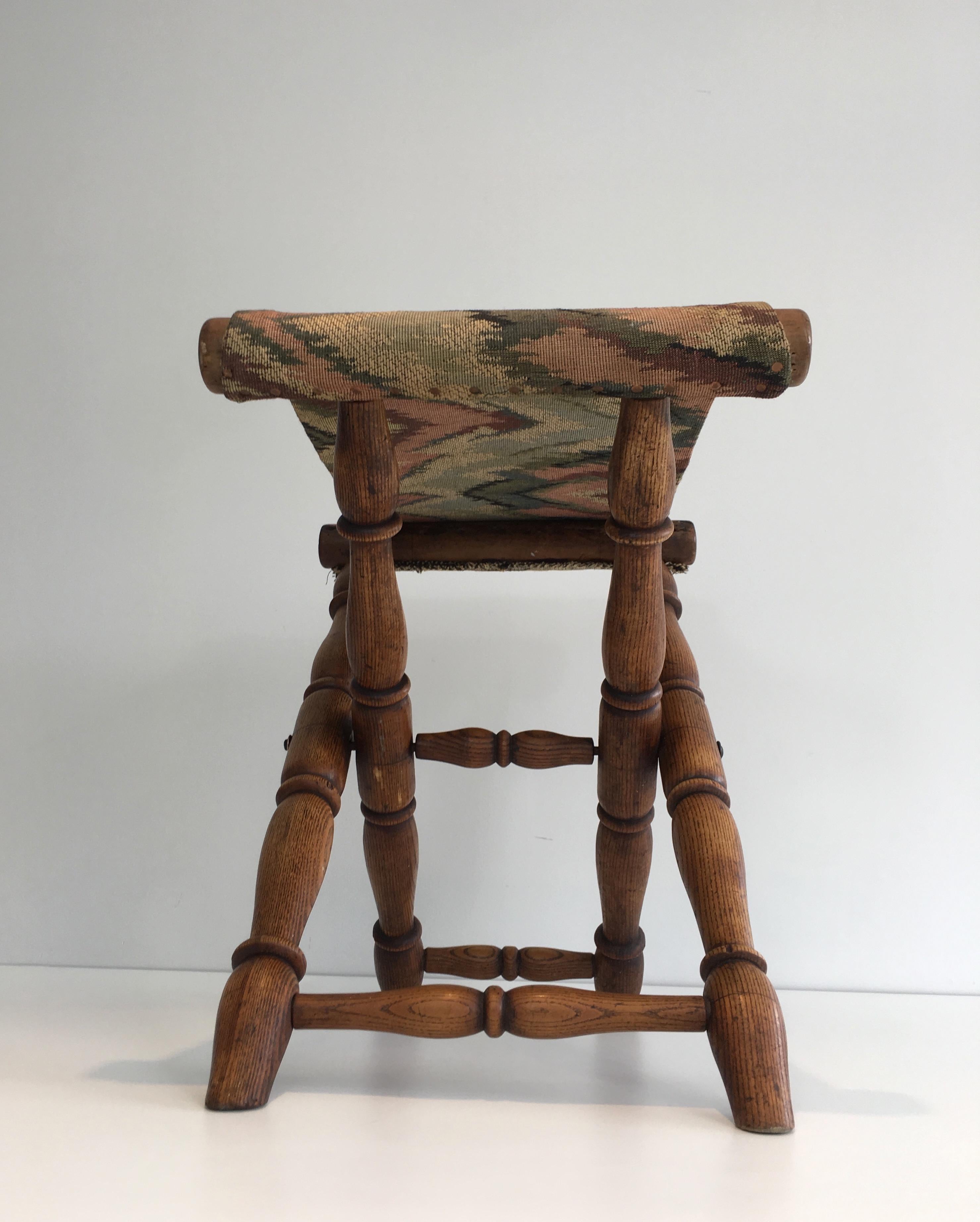 Folding Wood and Tapestry Stool, French, circa 1900 2