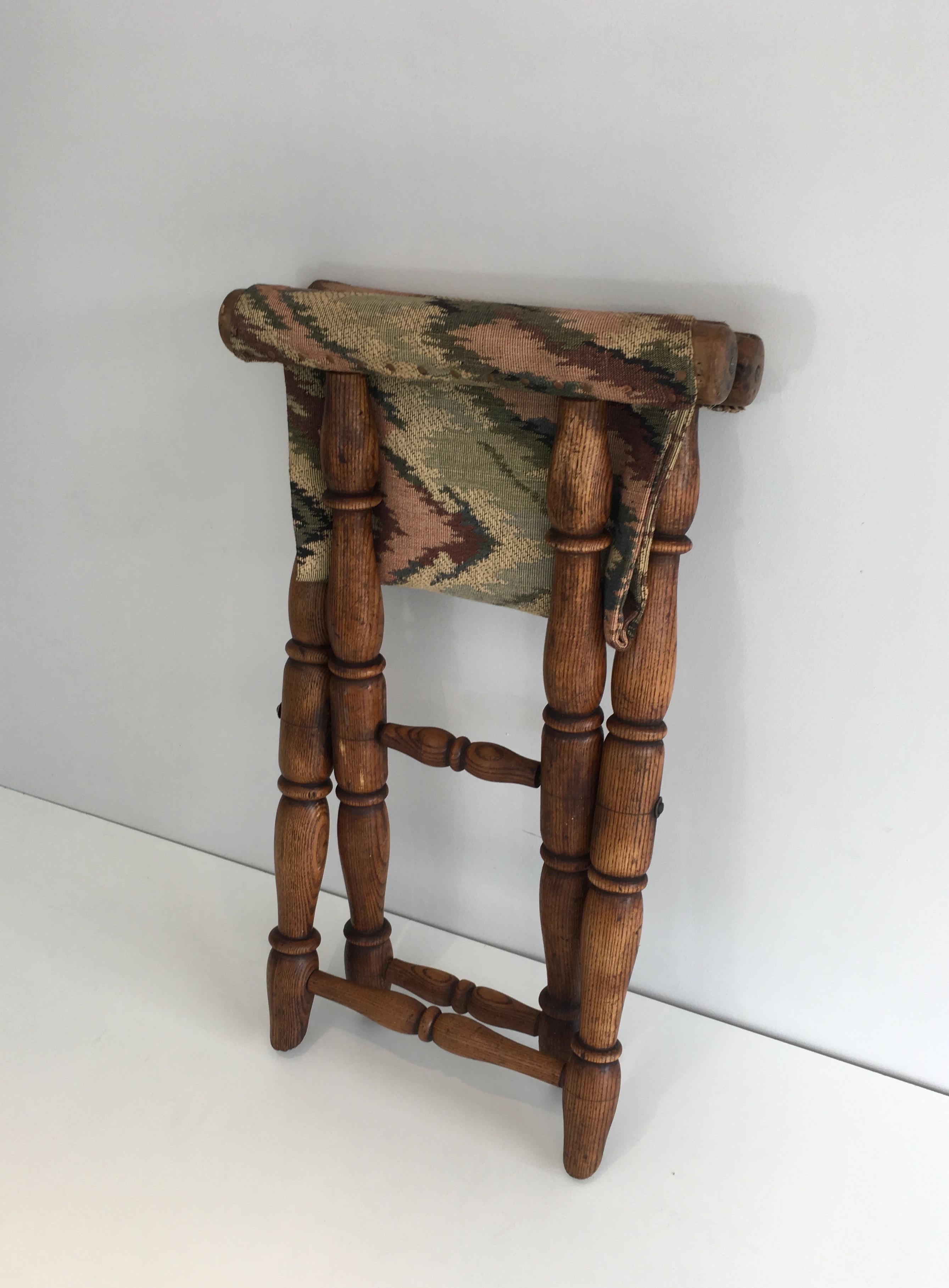 Folding Wood and Tapestry Stool, French, circa 1900 3