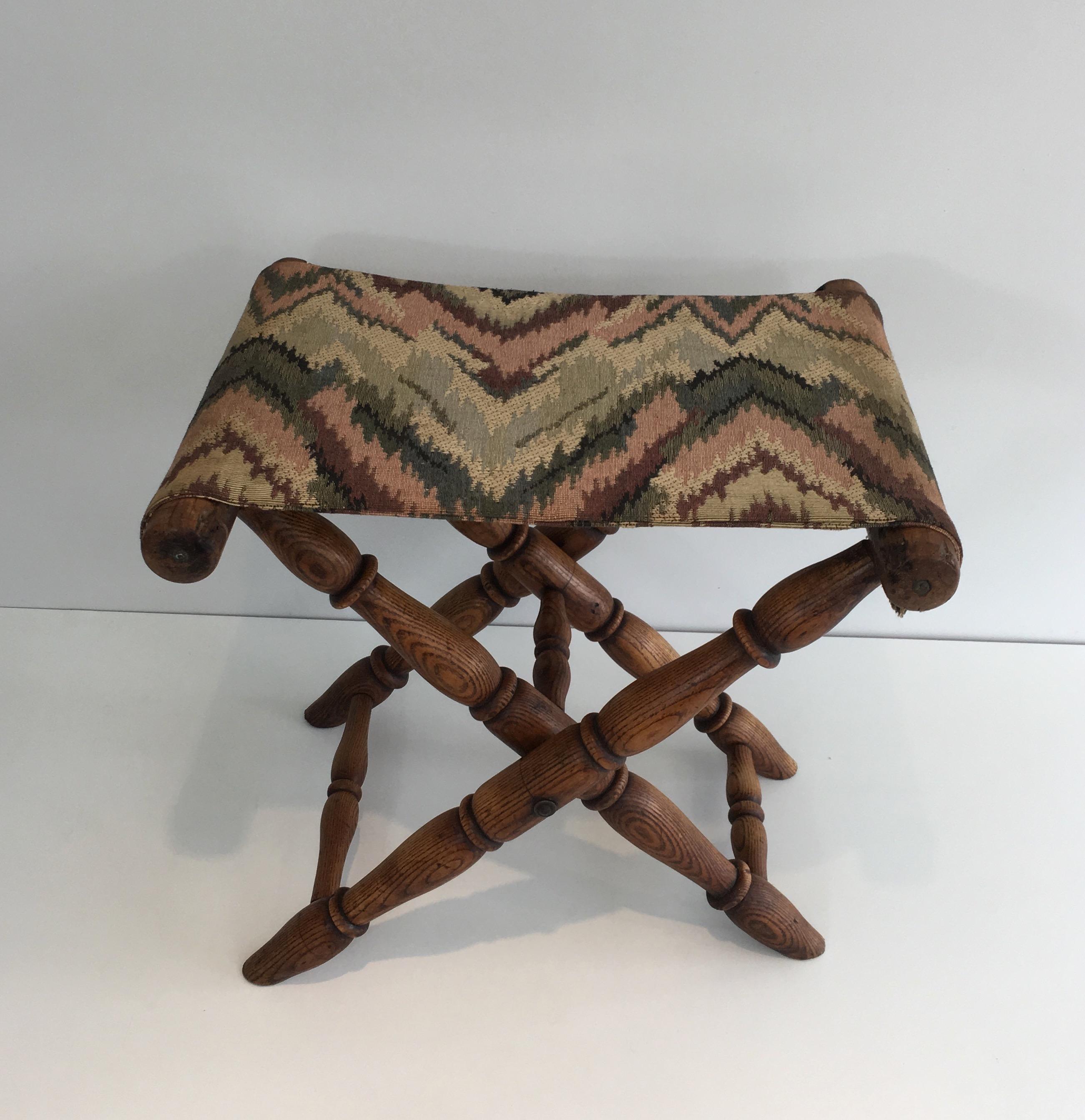Folding Wood and Tapestry Stool, French, circa 1900 4