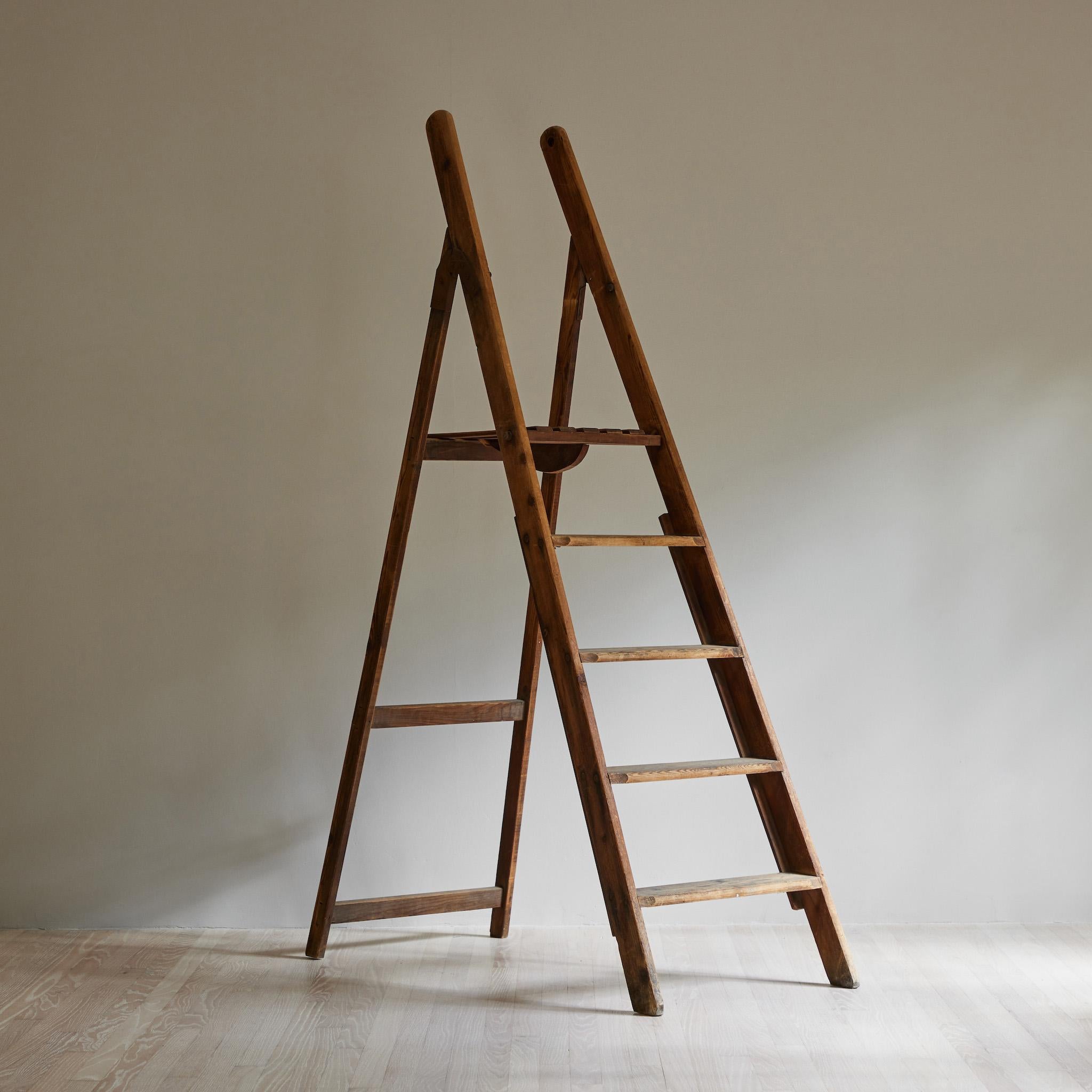 Folding wooden library ladder from late 19th century France. 
