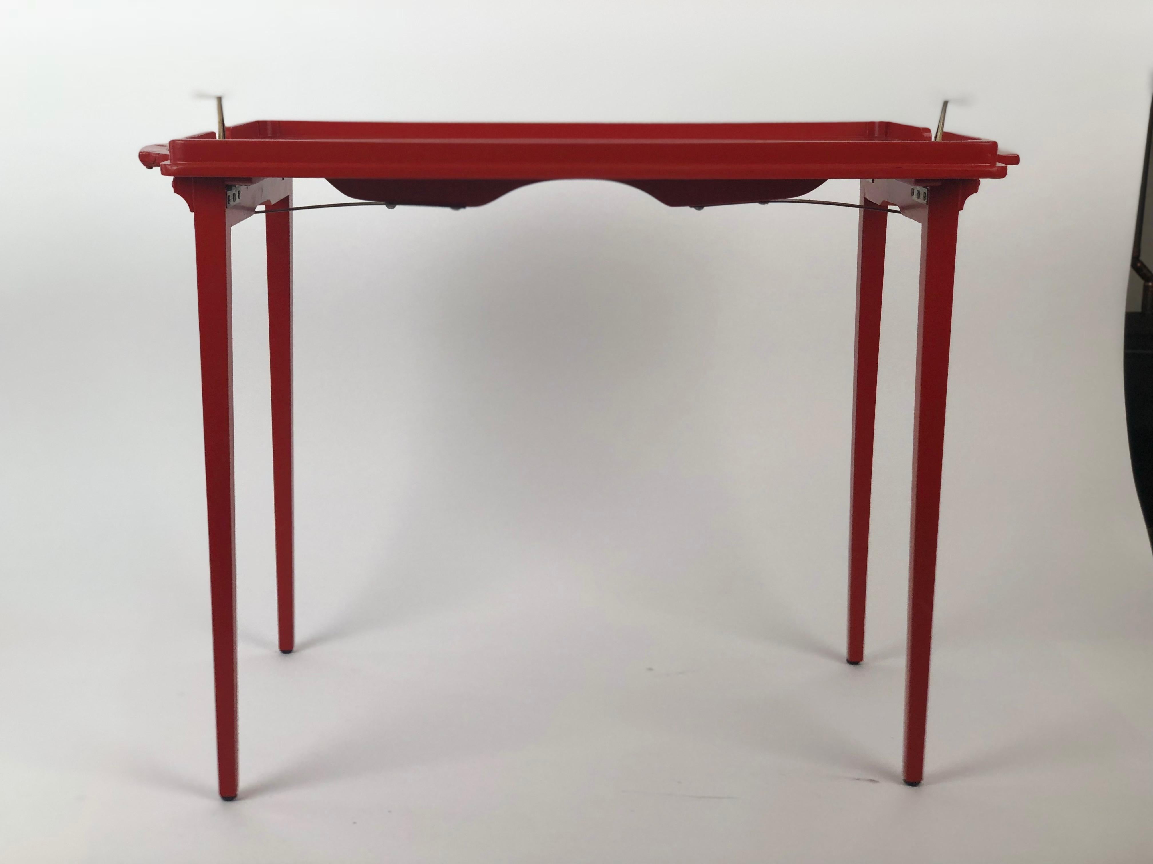 Austrian Folding Wooden Tray Table from Austria, 1930's, in Burnt Orange Colour For Sale