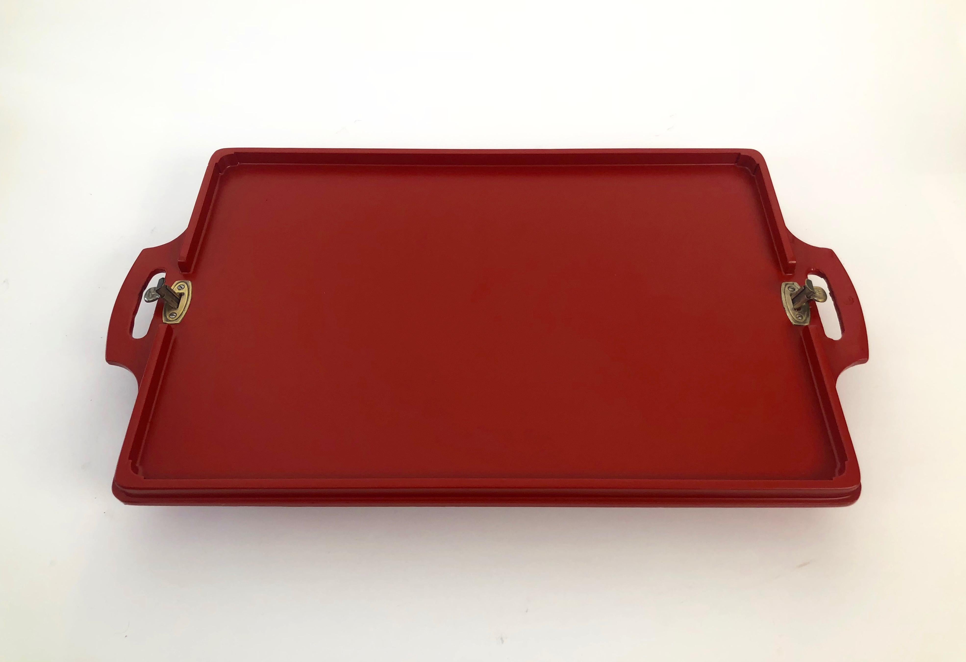 Folding Wooden Tray Table from Austria, 1930's, in Burnt Orange Colour For Sale 2
