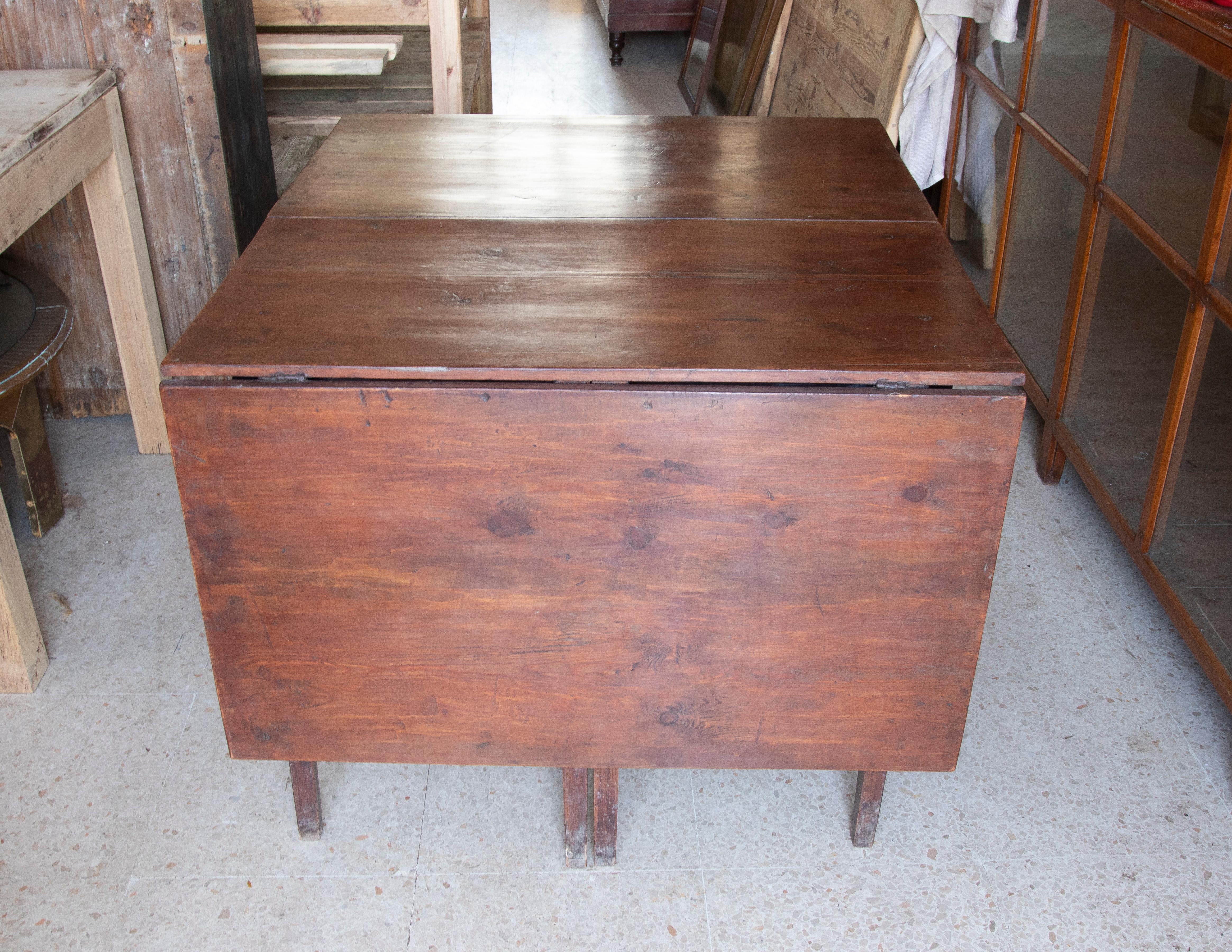 Spanish Folding Wooden Wing Table with Side Drawers For Sale