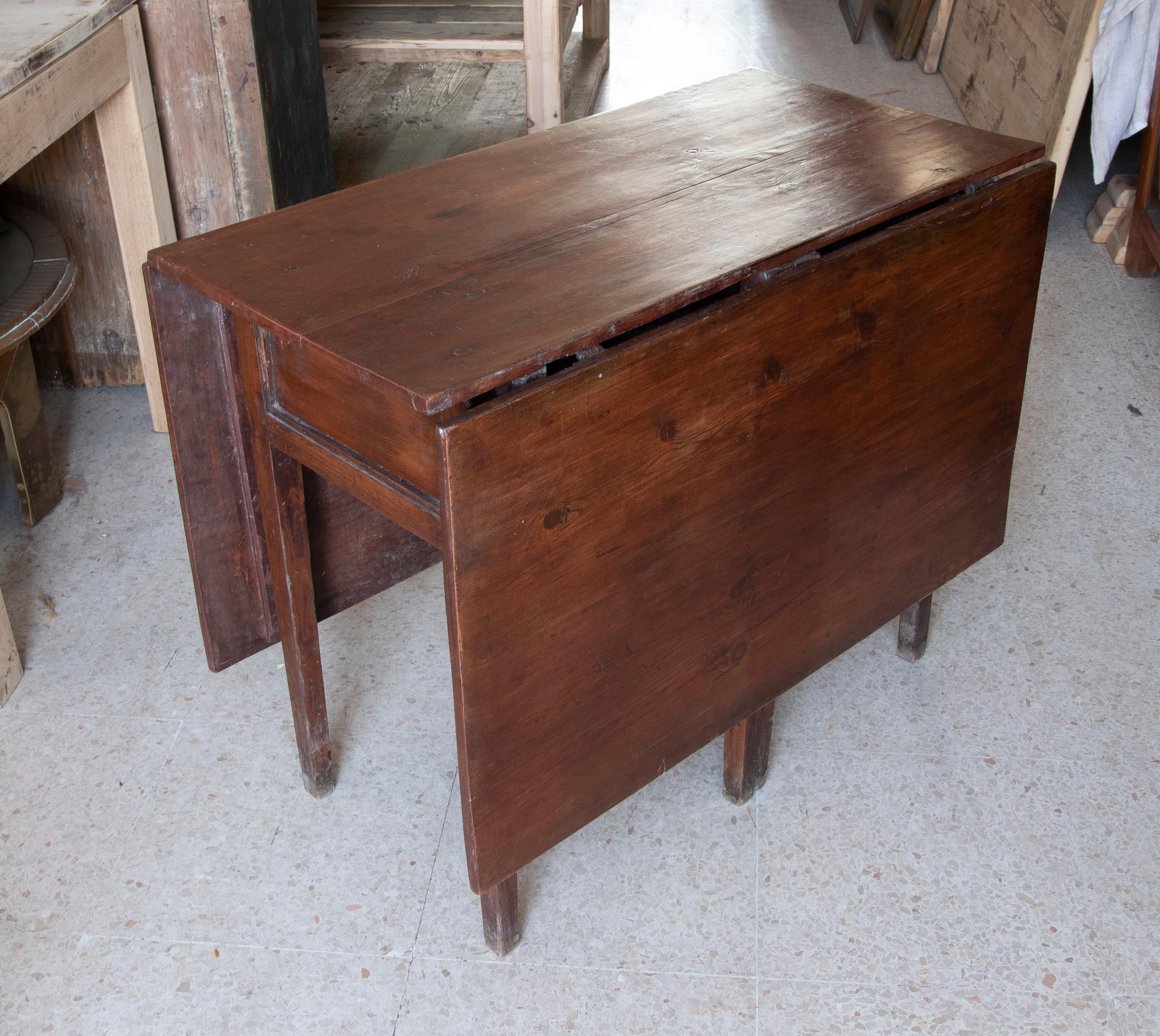 20th Century Folding Wooden Wing Table with Side Drawers For Sale