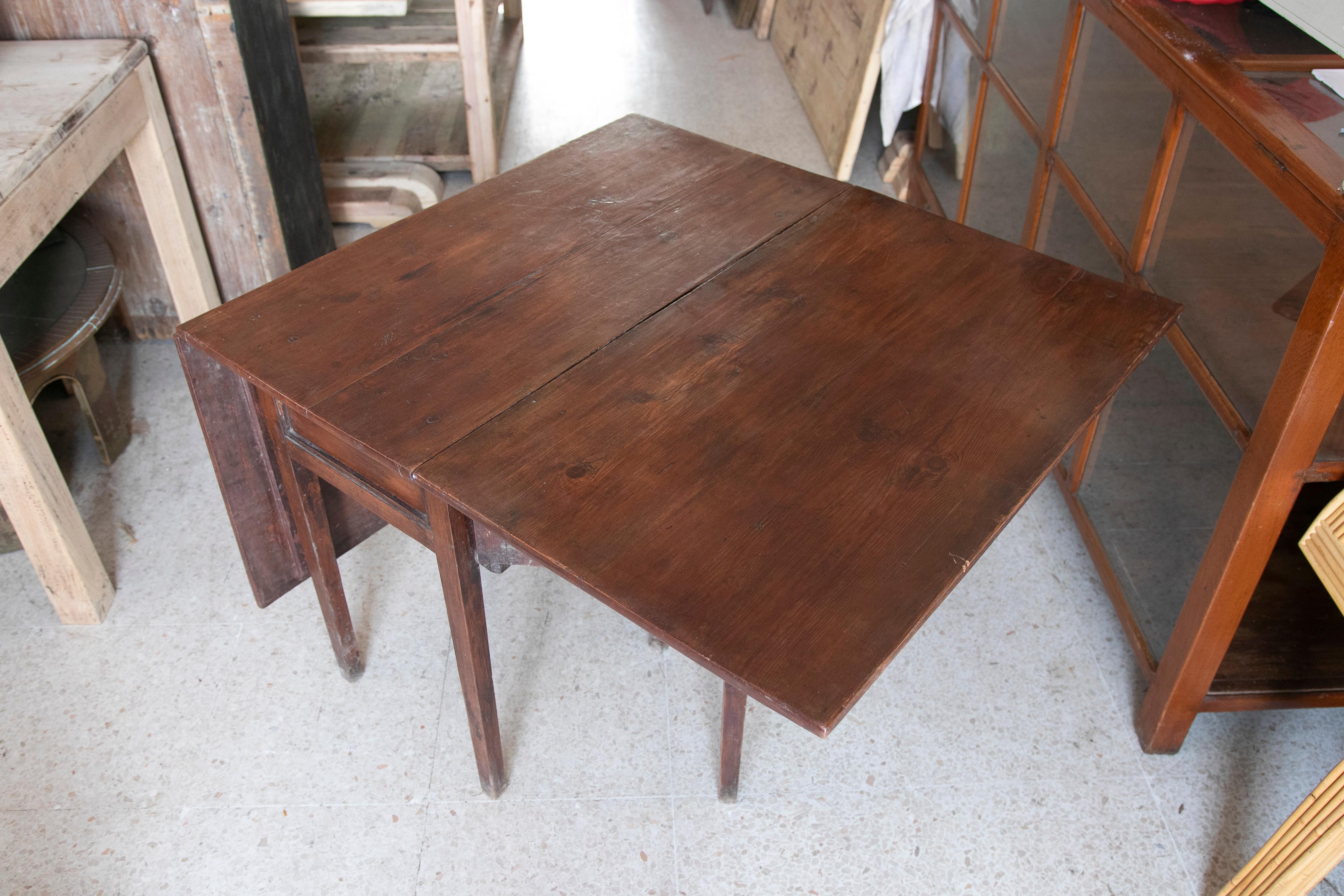 Folding Wooden Wing Table with Side Drawers For Sale 2