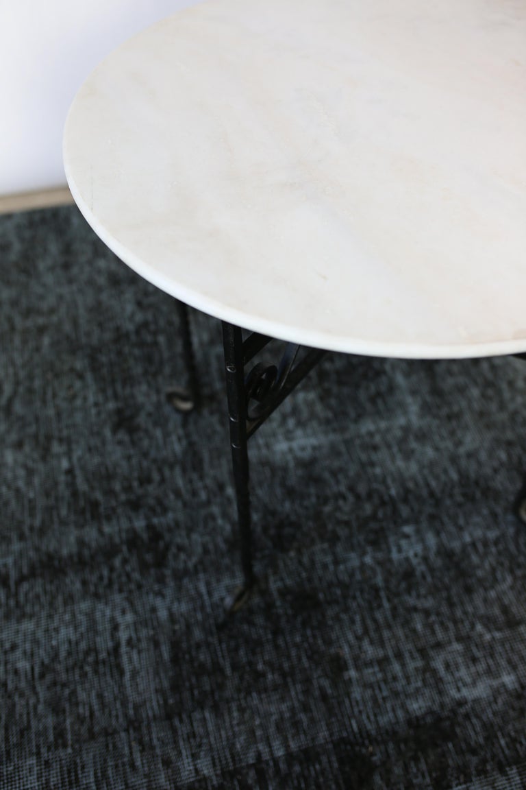 Small White MarbleTop and Folding Wrought Iron Accent Tables For Sale
