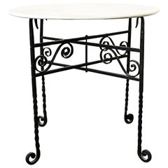 Retro Small White Marble-Top and Folding Wrought Iron Accent Tables