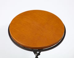 Folding Wrought Iron End Table with Leather Top, France 1960's