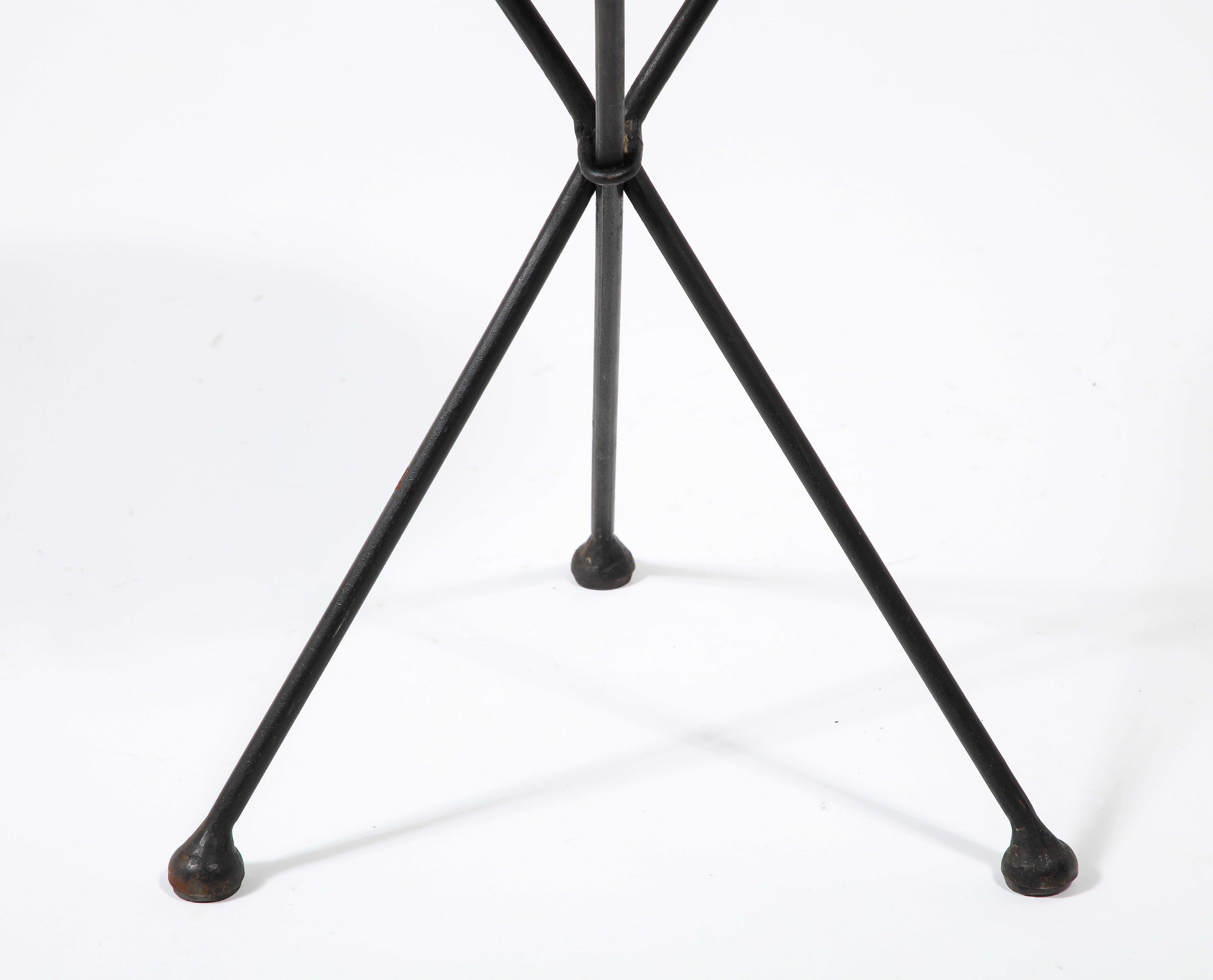 Folding Wrought Iron End Table with Leather Top, France 1960's For Sale 3
