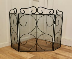 Folding Wrought Iron Fire Guard for Inglenook Fireplace