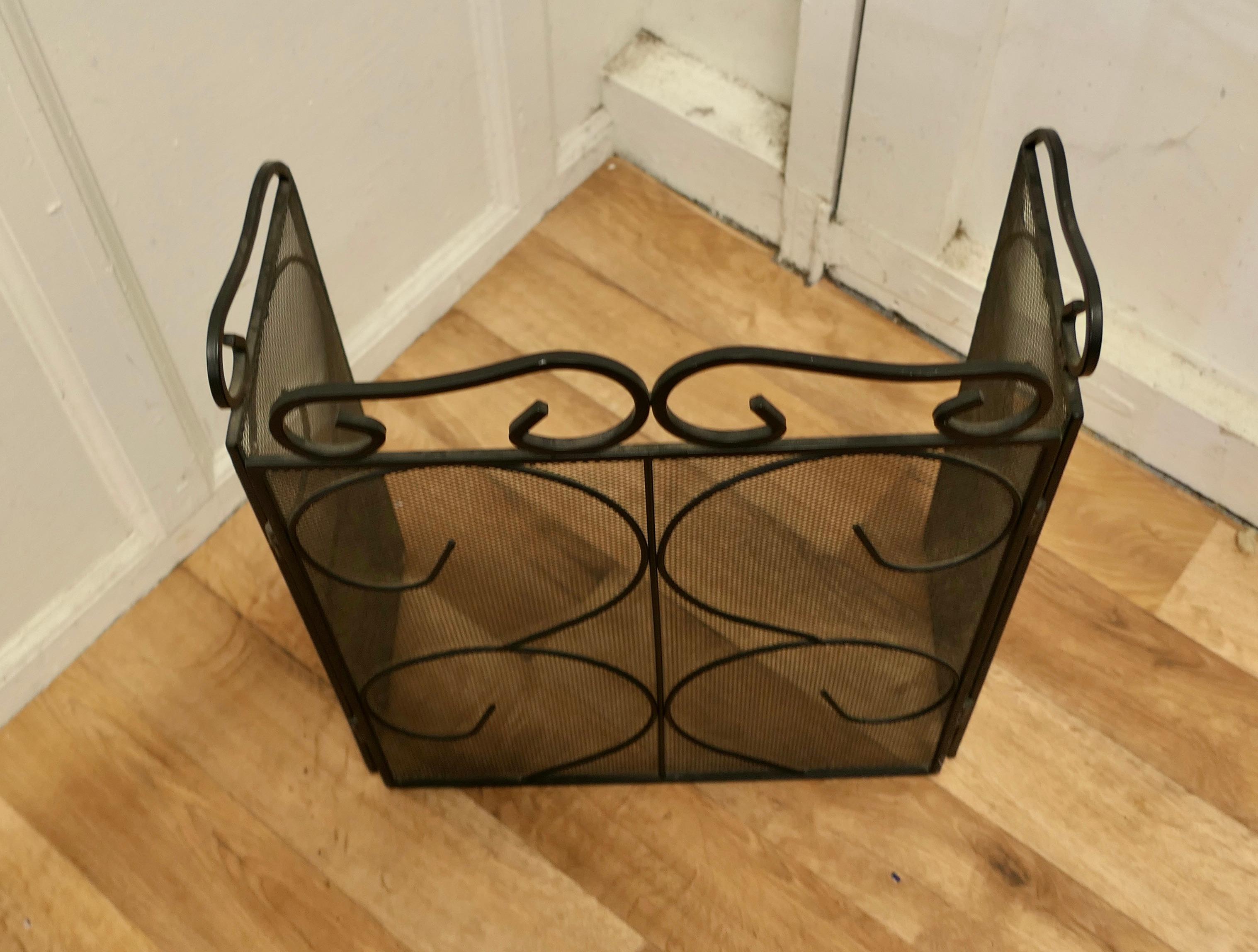 20th Century Folding Wrought Iron Fire Guard for Inglenook Fireplace For Sale