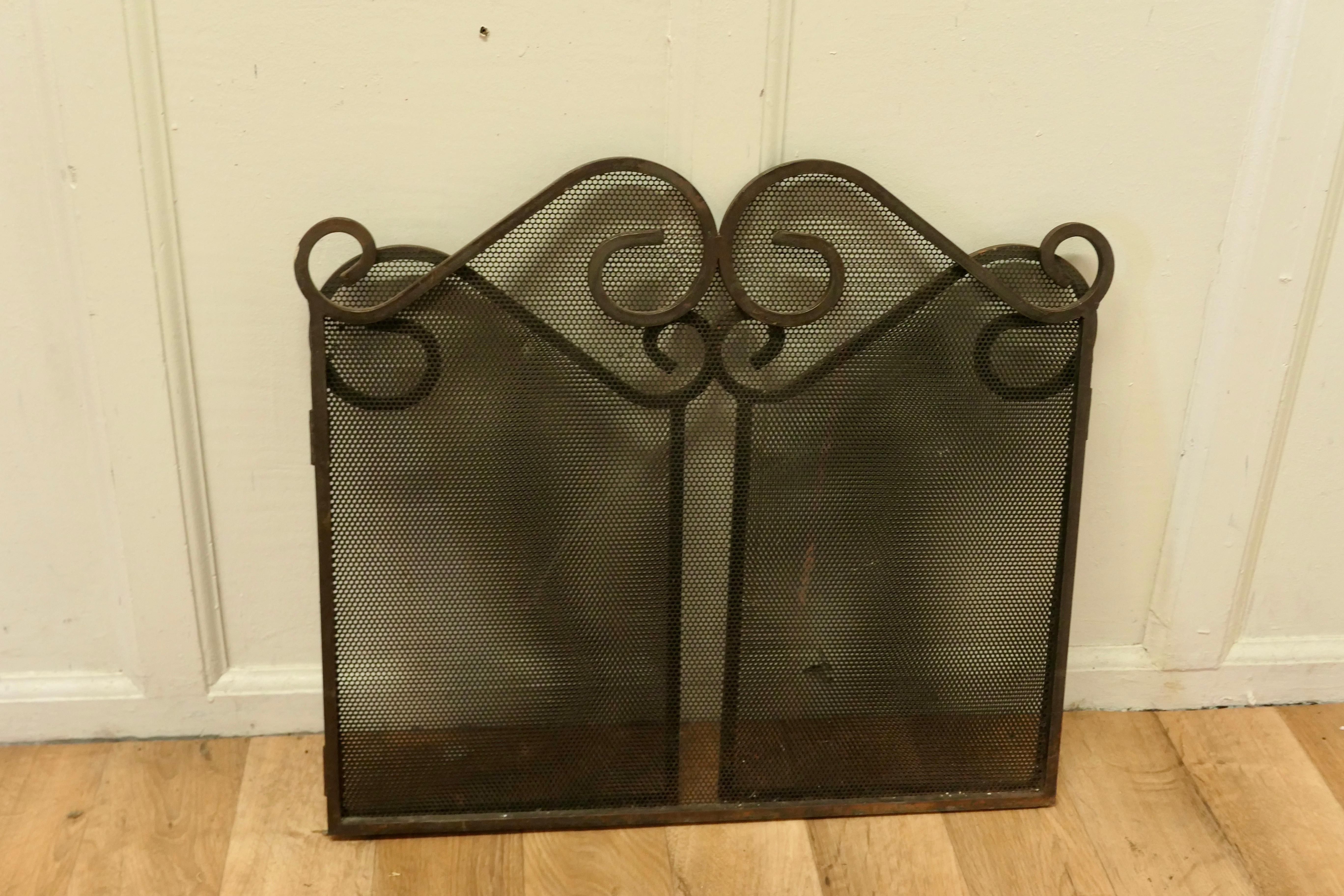 Gothic Revival Folding Wrought Iron Fire Guard for Inglenook Fireplace For Sale