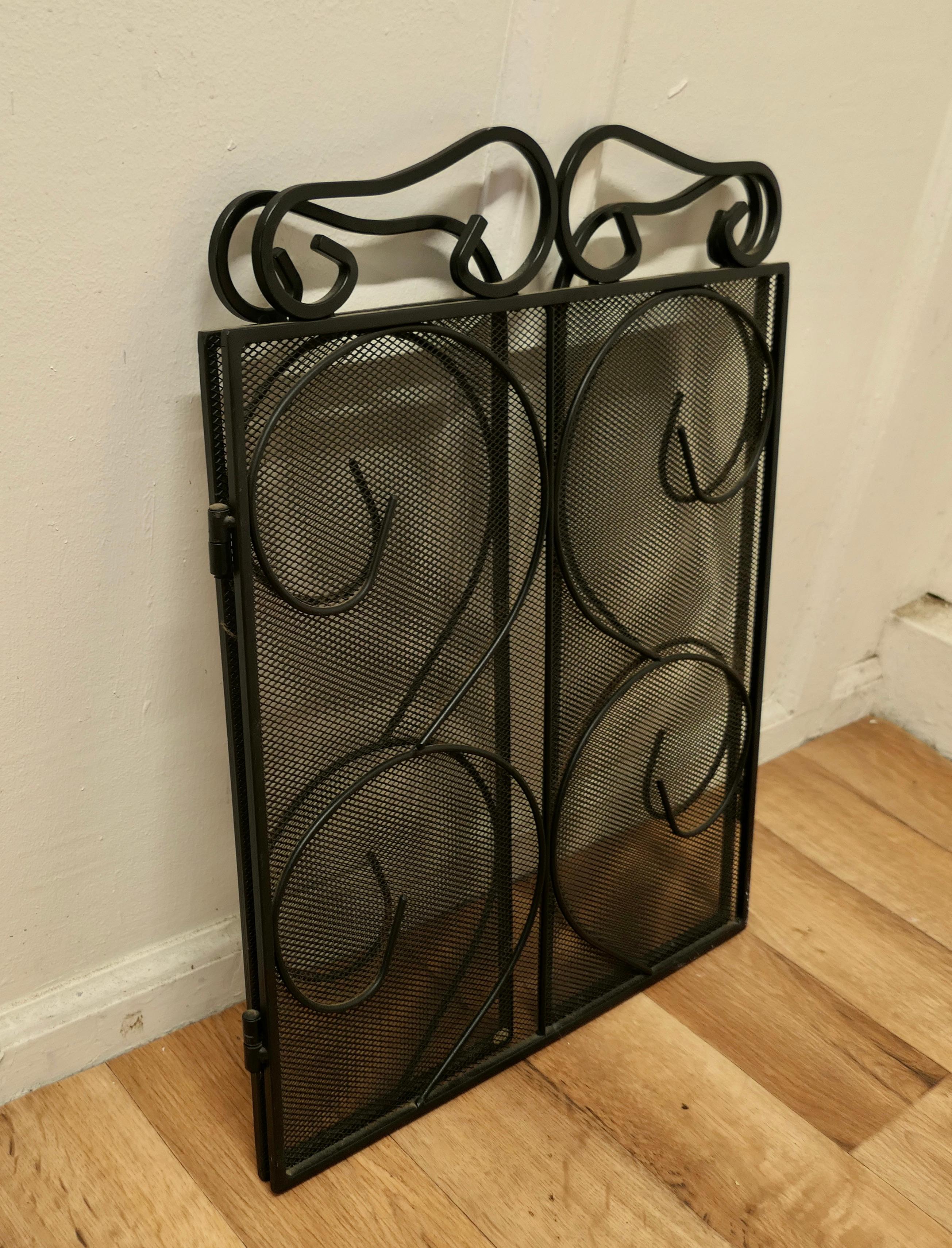 Folding Wrought Iron Fire Guard for Inglenook Fireplace For Sale 1