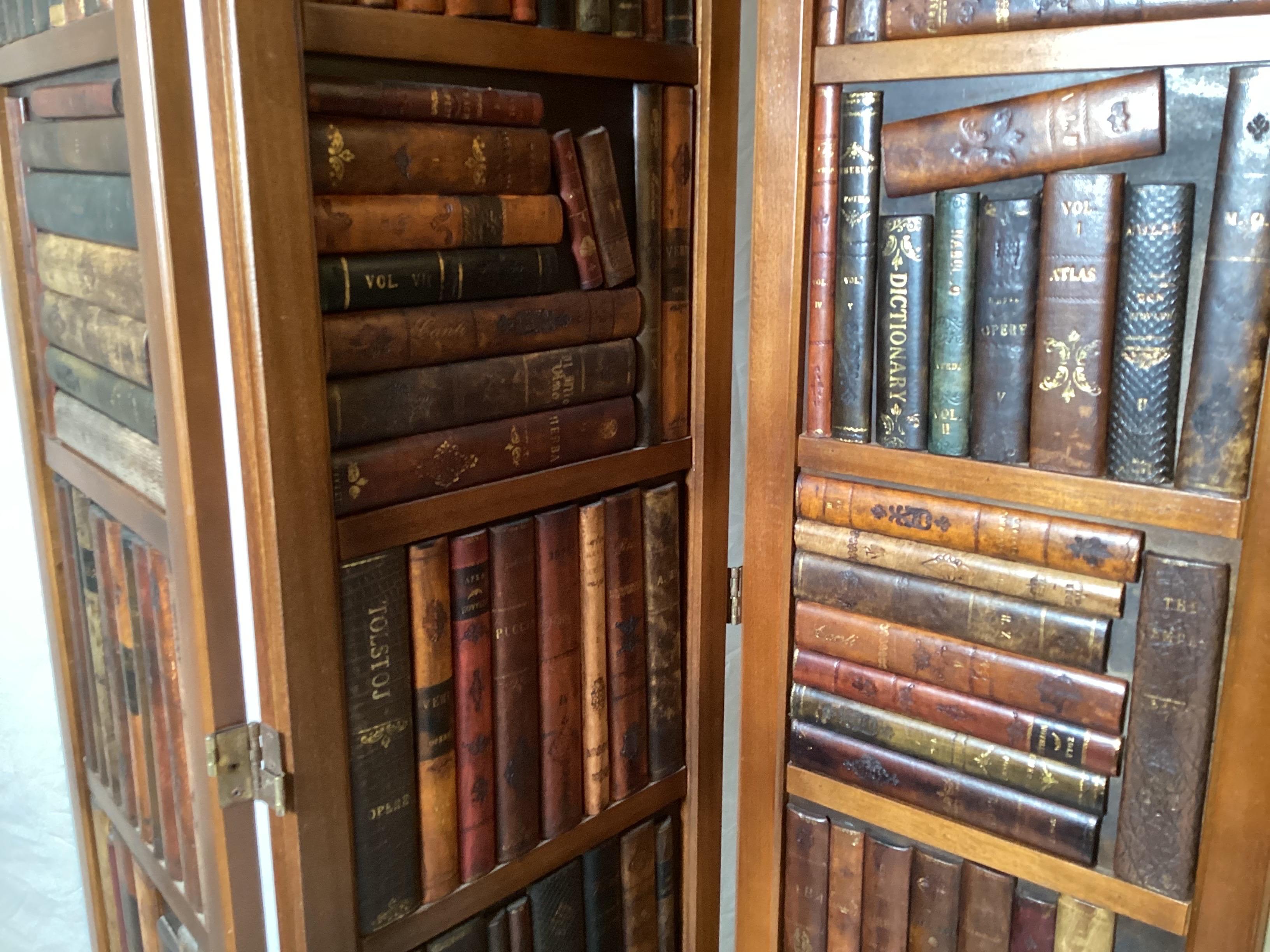 20th Century Foldong Library Screen With Faux Leather Book Motiff For Sale
