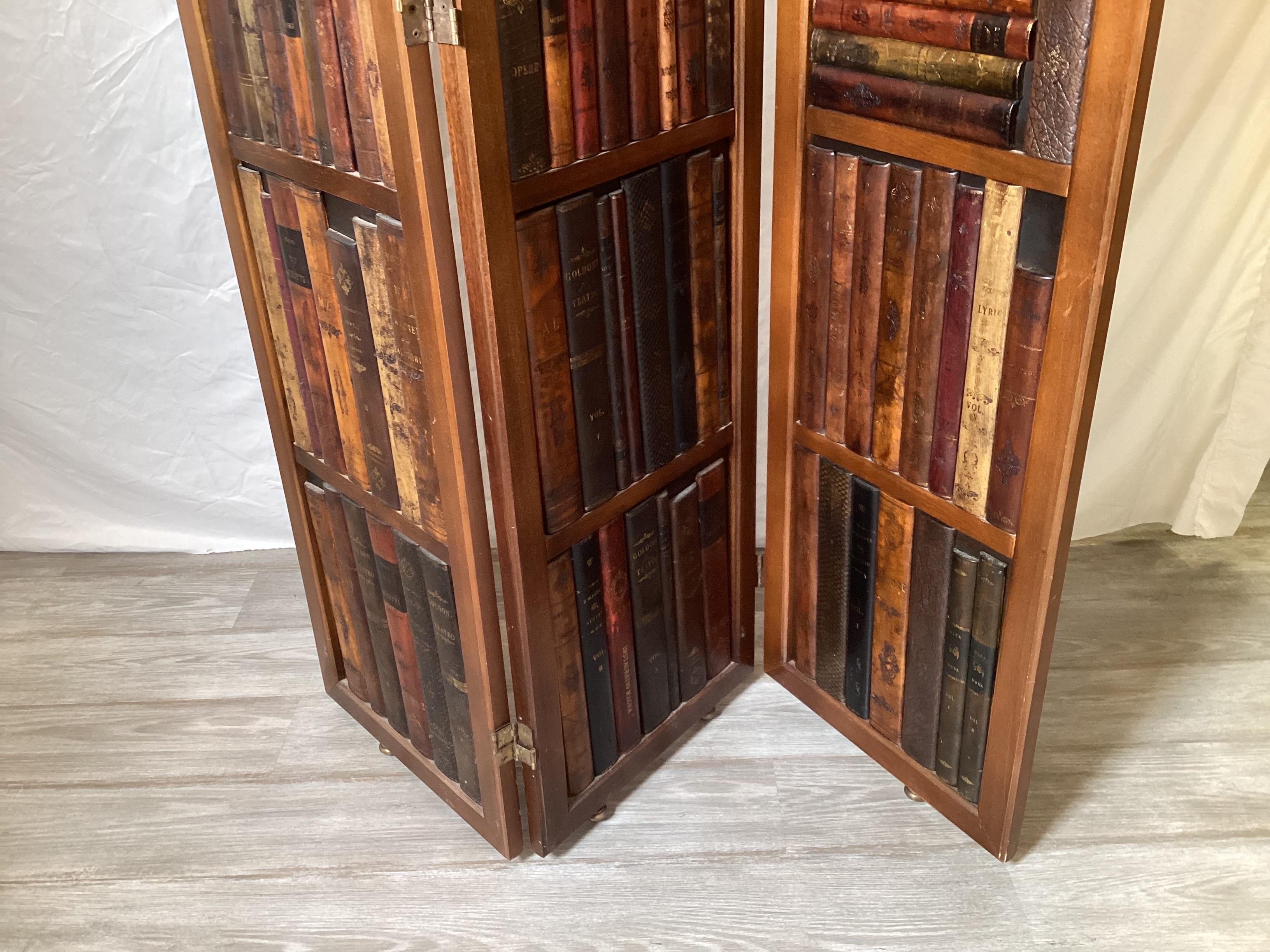 Foldong Library Screen With Faux Leather Book Motiff For Sale 1