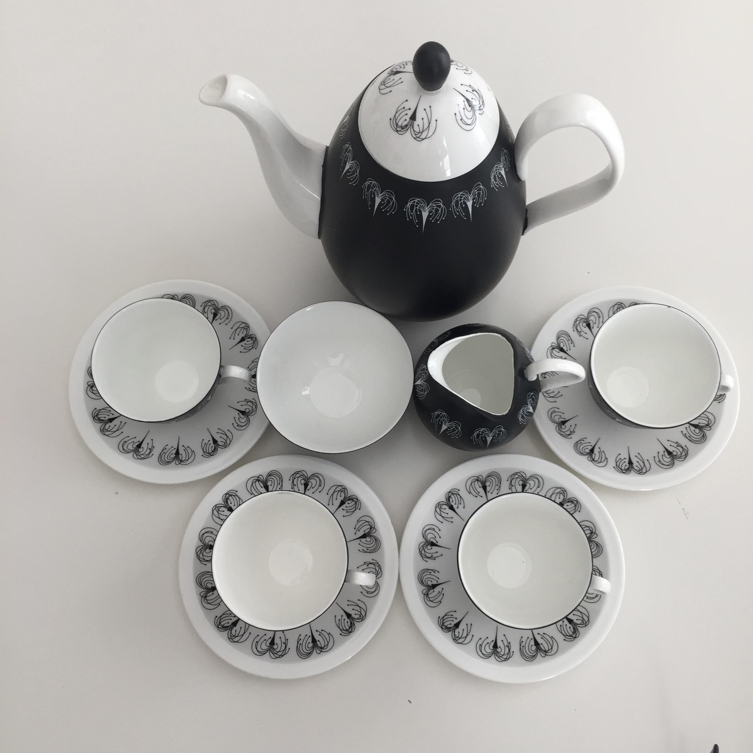 black and white tea set