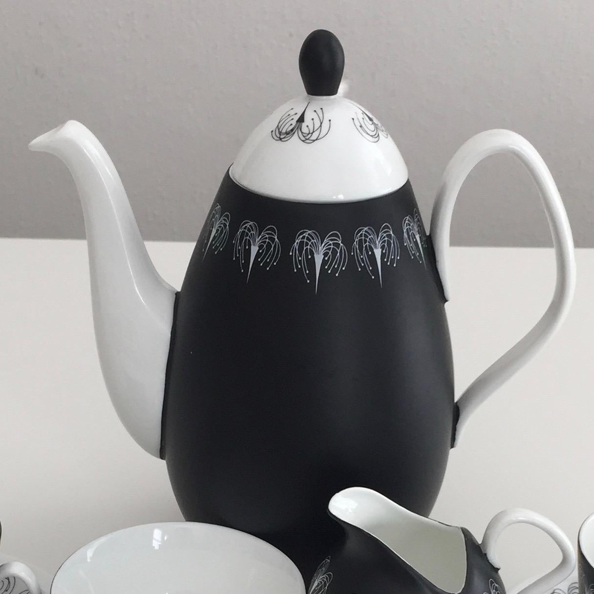 Mid-Century Modern Foley Porcelain Coffee Service, Black and White Domino Midcentury Modern ca 1960