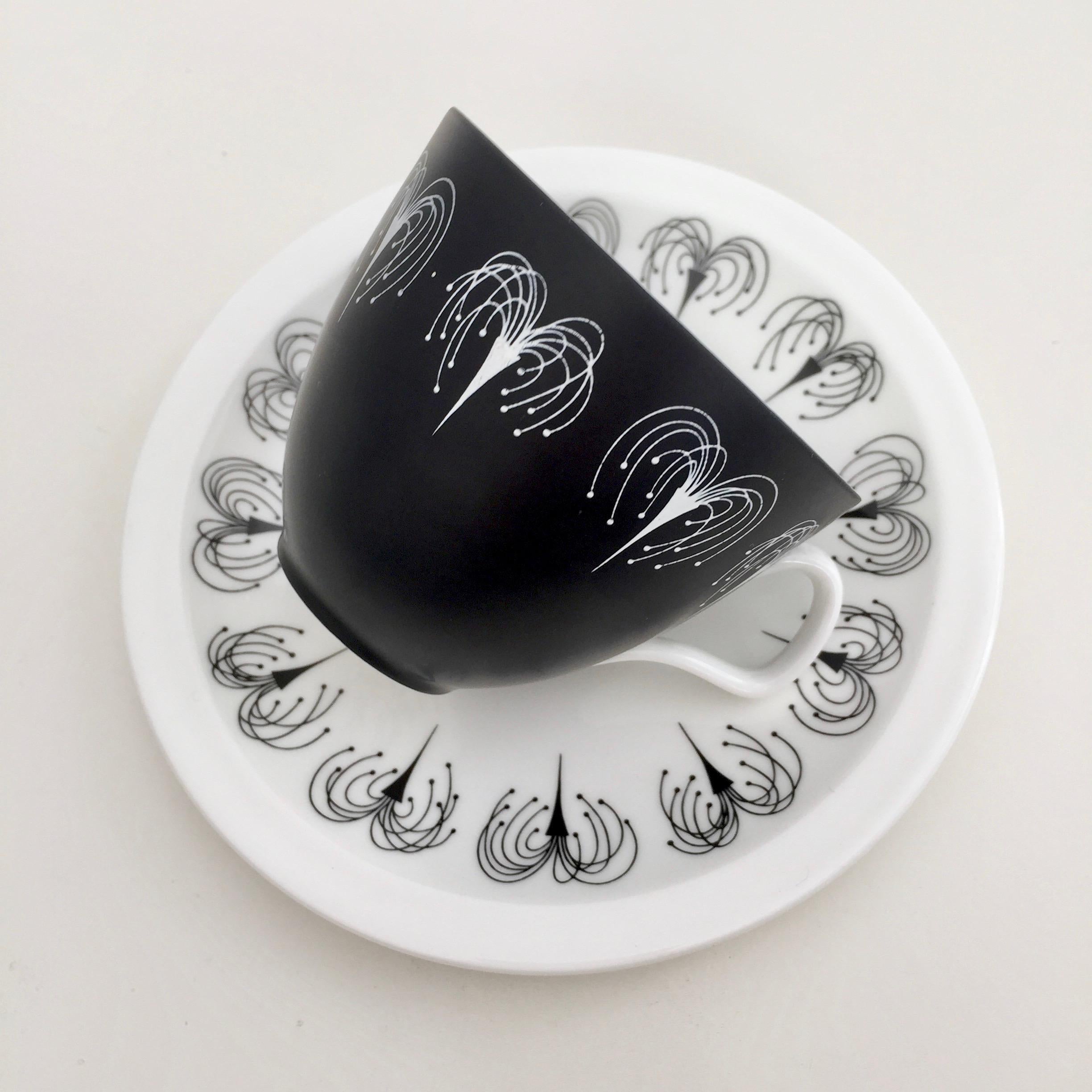 Mid-20th Century Foley Porcelain Coffee Service, Black and White Domino Midcentury Modern ca 1960