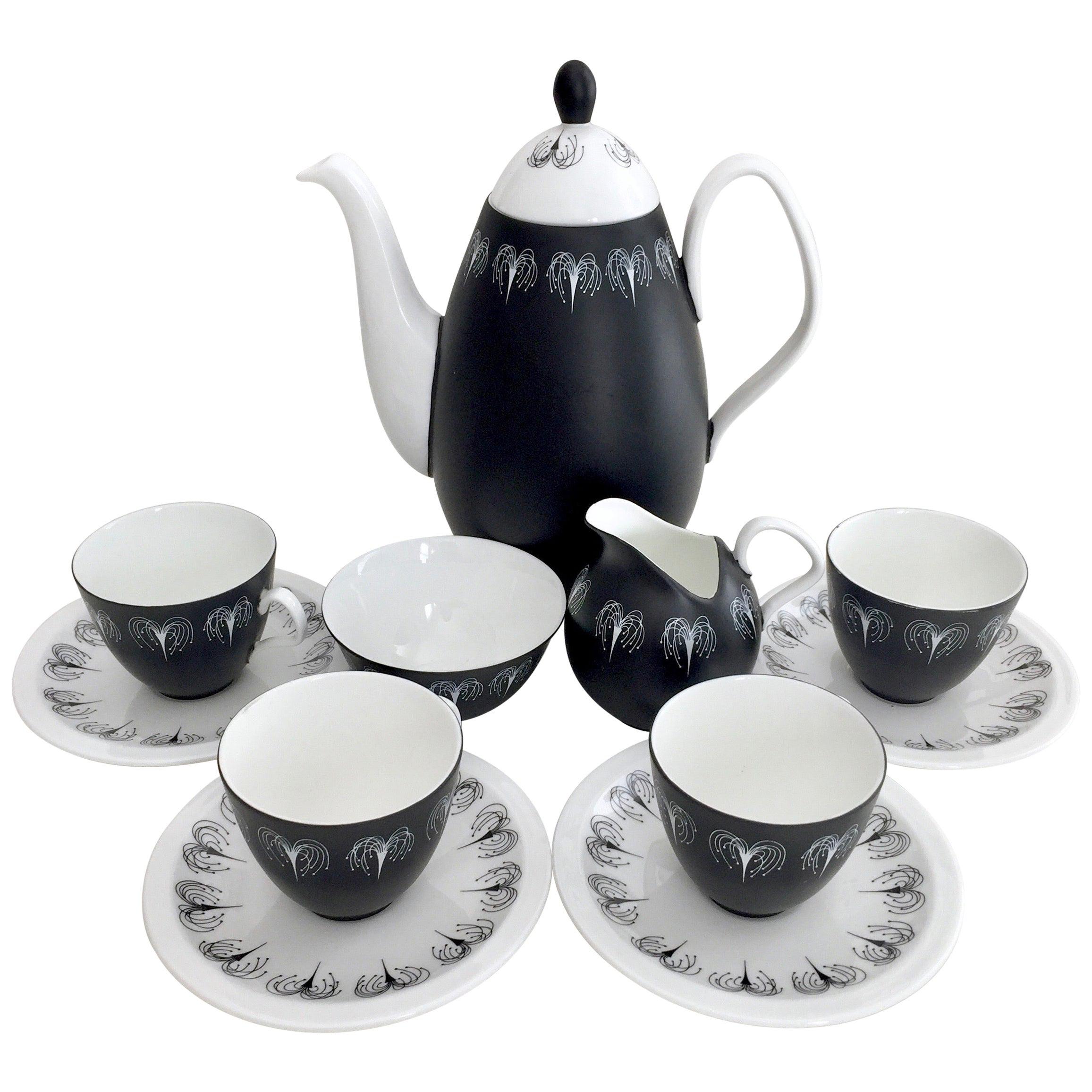Foley Porcelain Coffee Service, Black and White Domino Midcentury Modern ca 1960