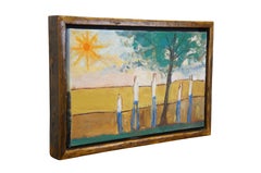 Foley Expressionist Family Under Tree Country Sunset Landscape Oil Painting 23"