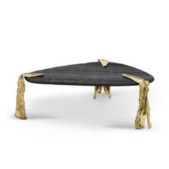 Table centrale Folia - Design amne en laiton et pin avec finition dorée