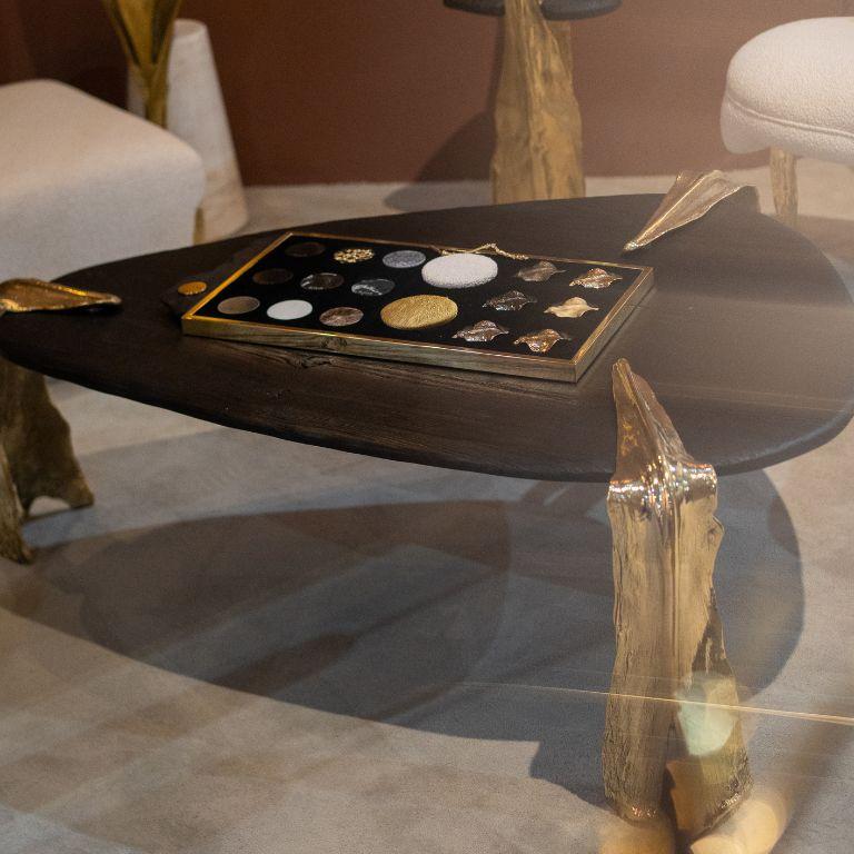 Organic Modern Folia Center Table - Brass and pinewood design with golld finish For Sale