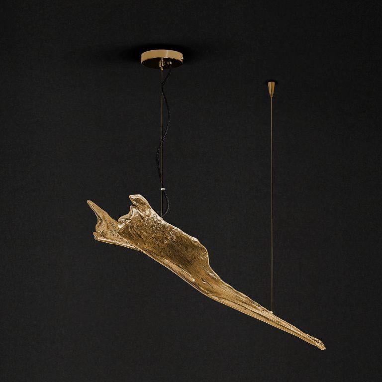Organic Modern Folia Large Suspension Lamp: Polished Brass Lighting Inspired by Palm Tree For Sale