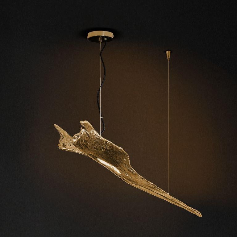 Portuguese Folia Large Suspension Lamp: Polished Brass Lighting Inspired by Palm Tree For Sale