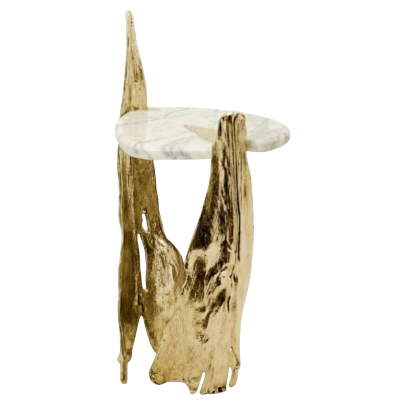 Folia Side Table, Handcrafted Brass and Marble, Sculptural Design, New