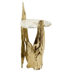 Folia Side Table, Handcrafted Brass and Marble, Sculptural Design, New