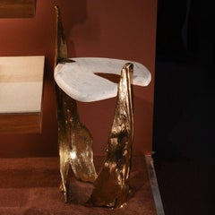 Folia Side Table, Handcrafted Brass and Marble, Sculptural Design, New