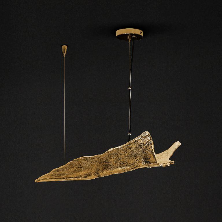 Organico moderno Lampada a sospensione Folia Small: Illuminazione in ottone lucido ispirata al tronco di palma in vendita