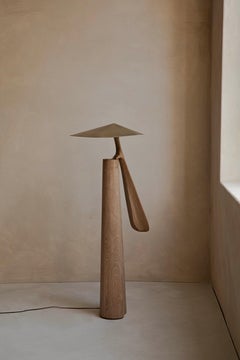 Folia Solid Oak and Cast Bronze Floor Lamp by Federico Stefanovich