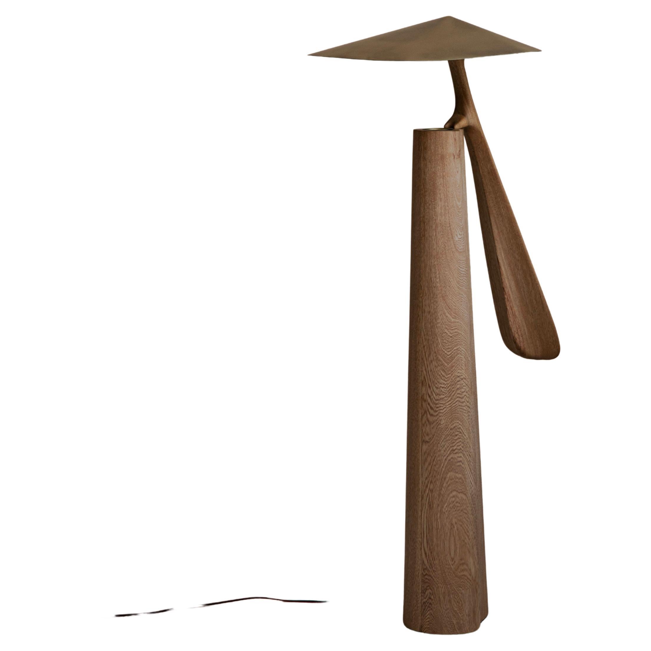 Folia Solid Oak and Cast Bronze Floor Lamp by Federico Stefanovich