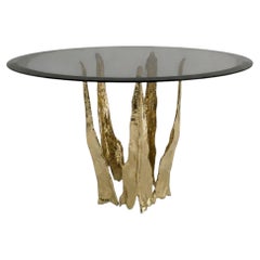 Folia Dining Table: Handcrafted Brass Base & Smoked Glass Top, Collectible piece