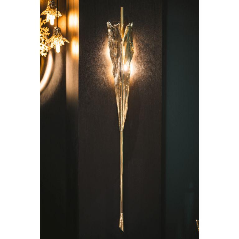 Contemporary Folia Torch - wall lamp; gold torch; organic Design; Brass wall lamp For Sale