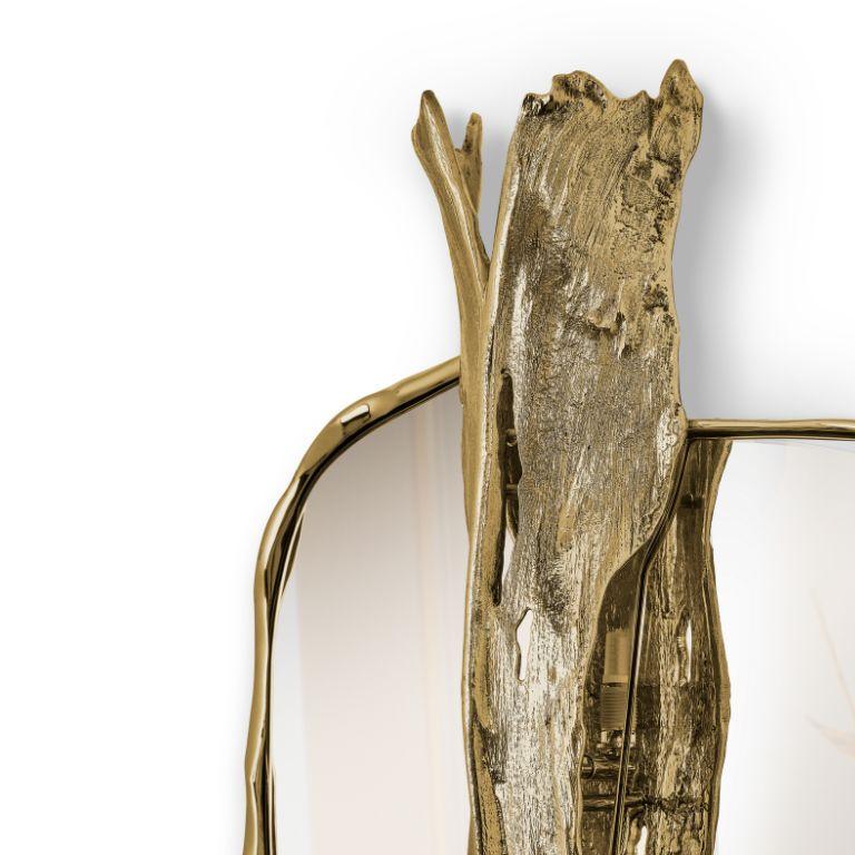 Organic Modern Folia Wall Mirror: Polished Brass Elegance - Reflect and Illuminate Your Space