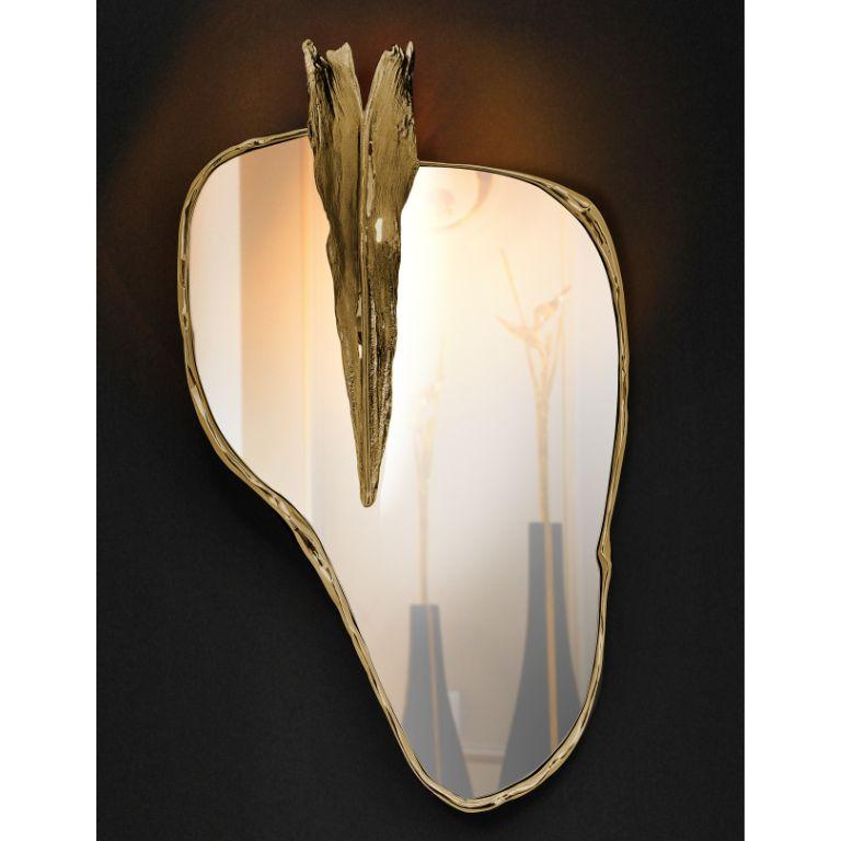 Hand-Crafted Folia Wall Mirror: Polished Brass Elegance - Reflect and Illuminate Your Space