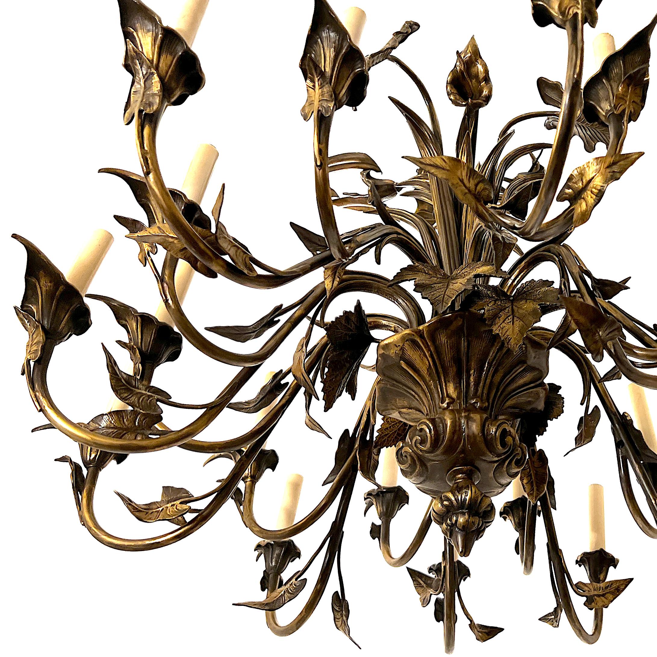 French Foliage Bronze Chandelier For Sale