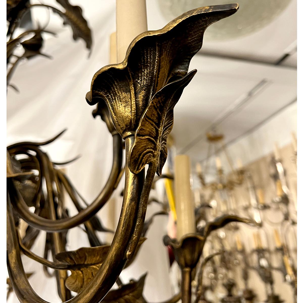 Foliage Bronze Chandelier In Good Condition For Sale In New York, NY
