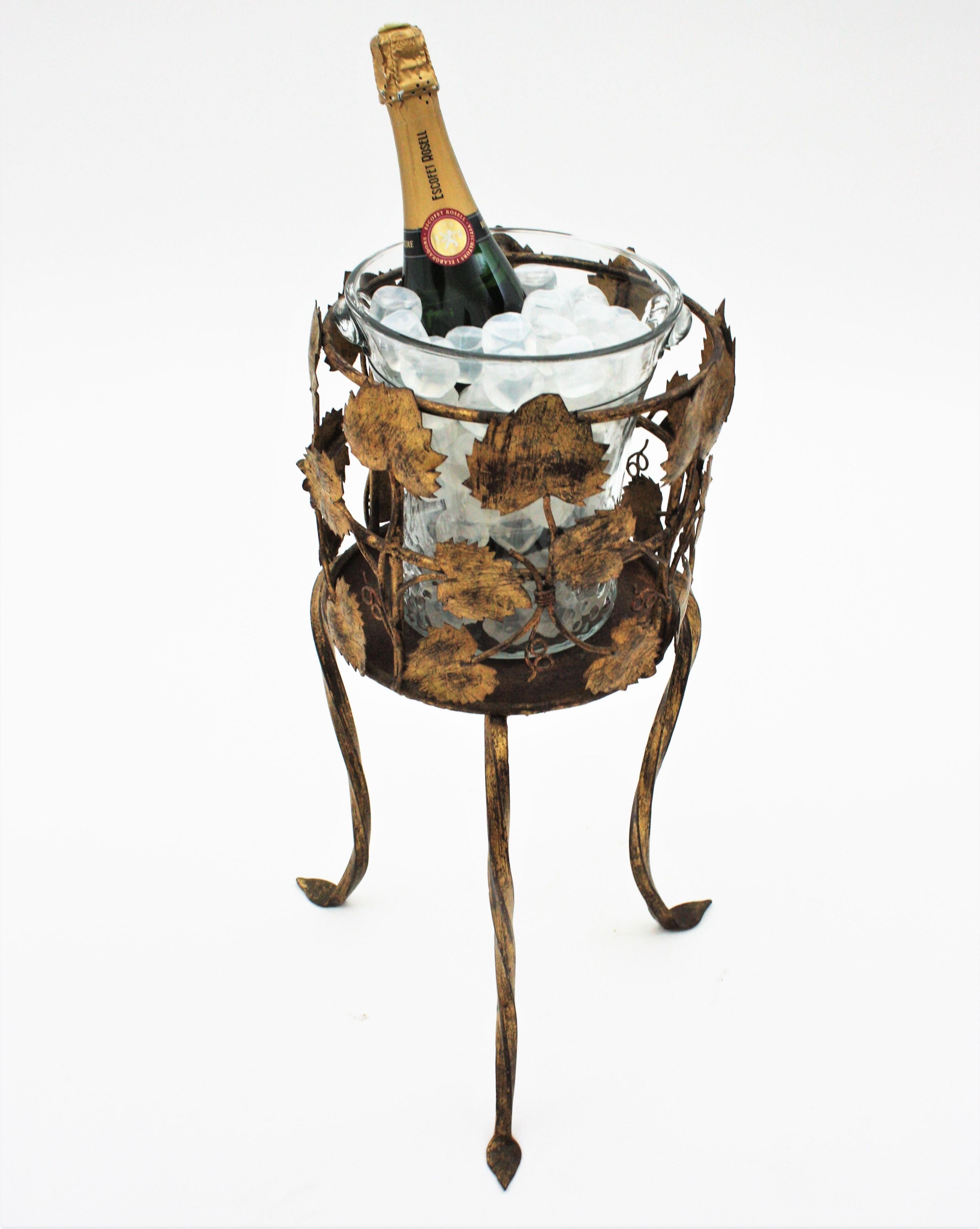Soporte enfriador de vino Champán Cubitera / Soporte para bebidas, Diseño de follaje, Hierro dorado en venta 9