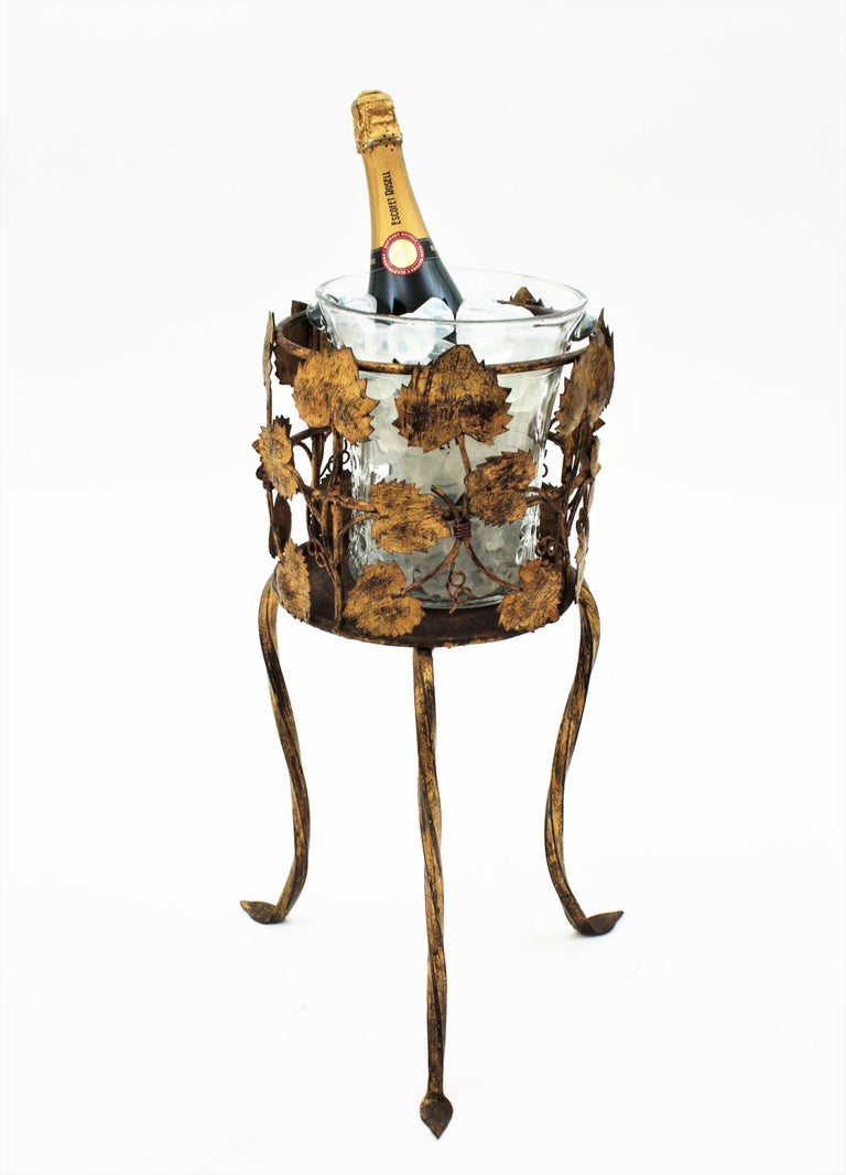 Foliage Champagne or Wine Cooler Stand Ice Bucket / Drinks Stand, Gilt