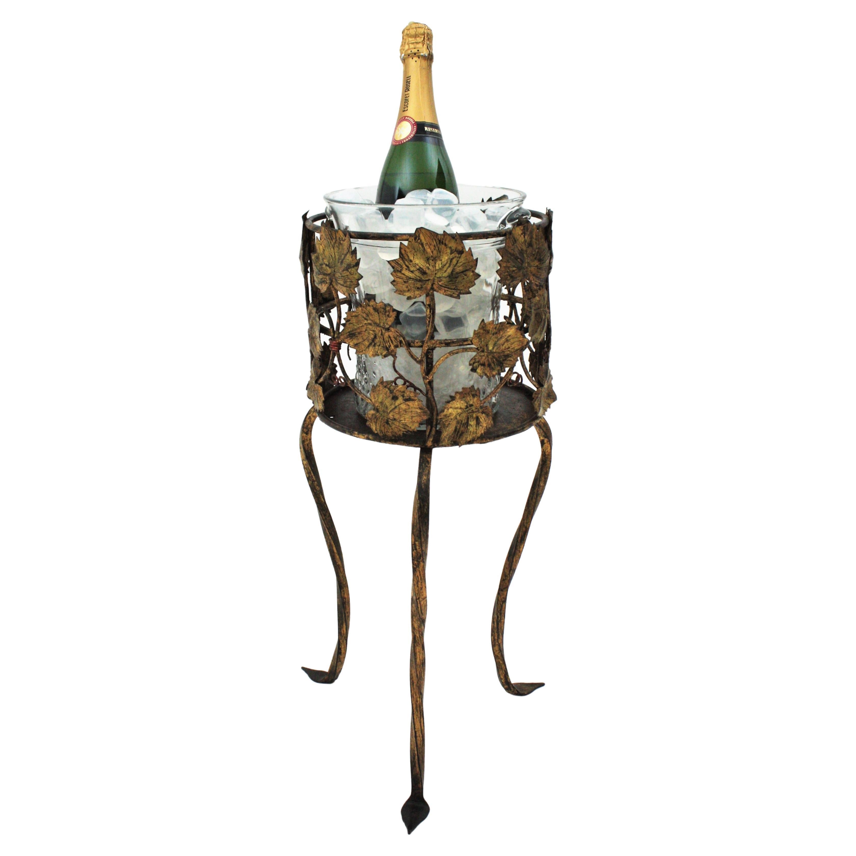 Foliage Champagne or Wine Cooler Stand Ice Bucket / Drinks Stand, Gilt