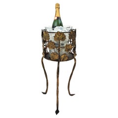 Vintage Foliage Champagne or Wine Cooler Stand Ice Bucket / Drinks Stand, Gilt Iron